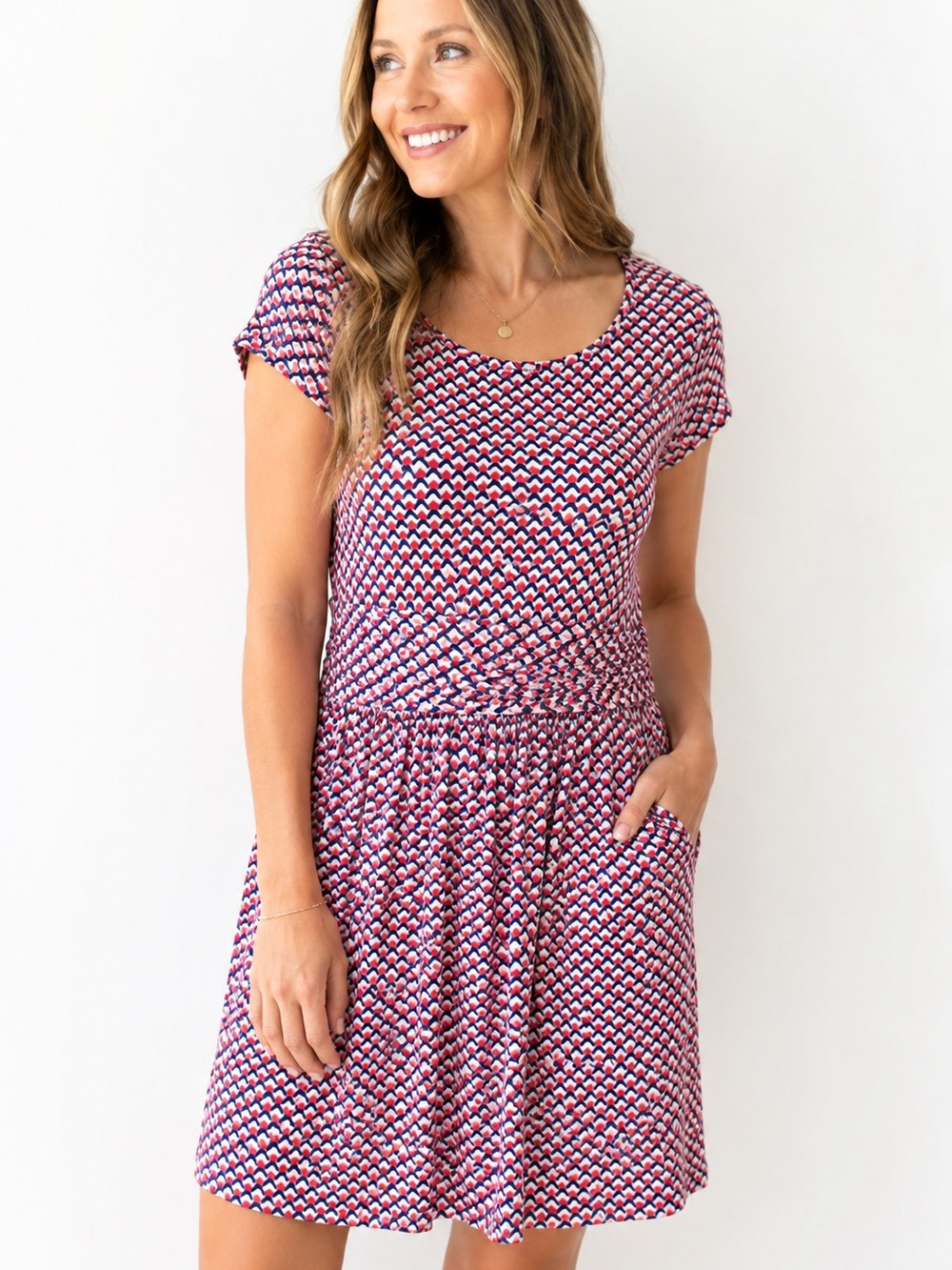 Boden 8P Red White Blue Geometric Fit & Flare Dress